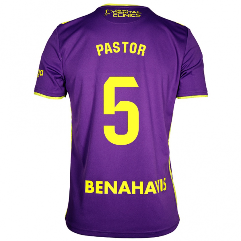 Kandiny Heren Álex Pastor #5 Paars Geel Uitshirt Uittenue 2024/25 T-Shirt België