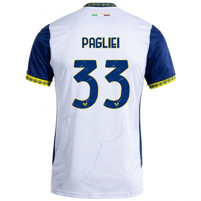 Kandiny Uomo Maglia Matteo Pagliei #33 Bianco Blu Kit Gara Away 2024/25 Maglietta