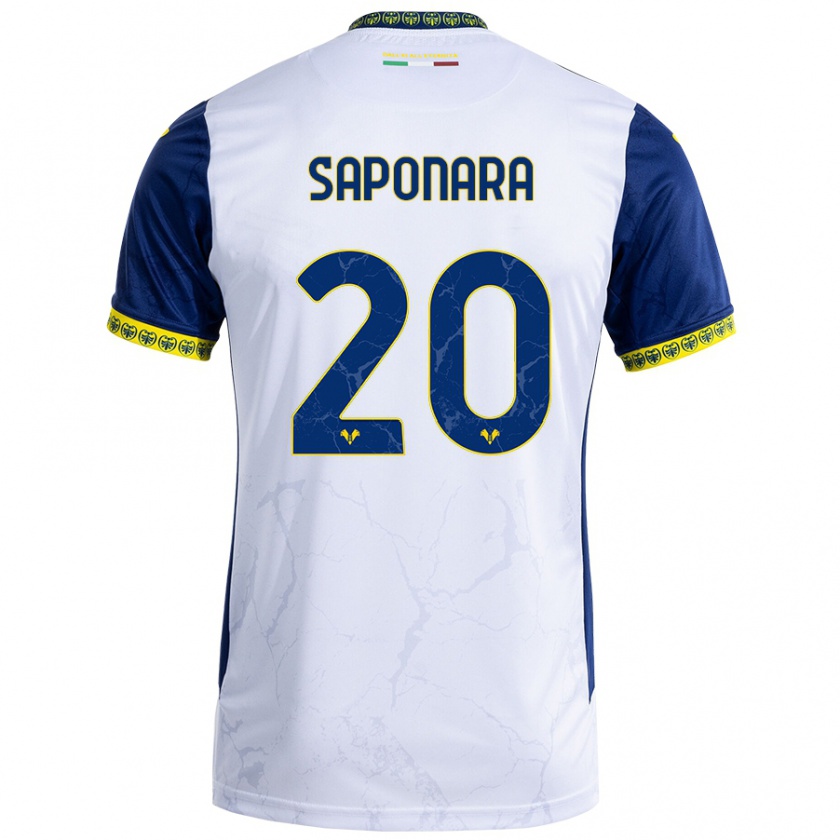 Kandiny Uomo Maglia Riccardo Saponara #20 Bianco Blu Kit Gara Away 2024/25 Maglietta