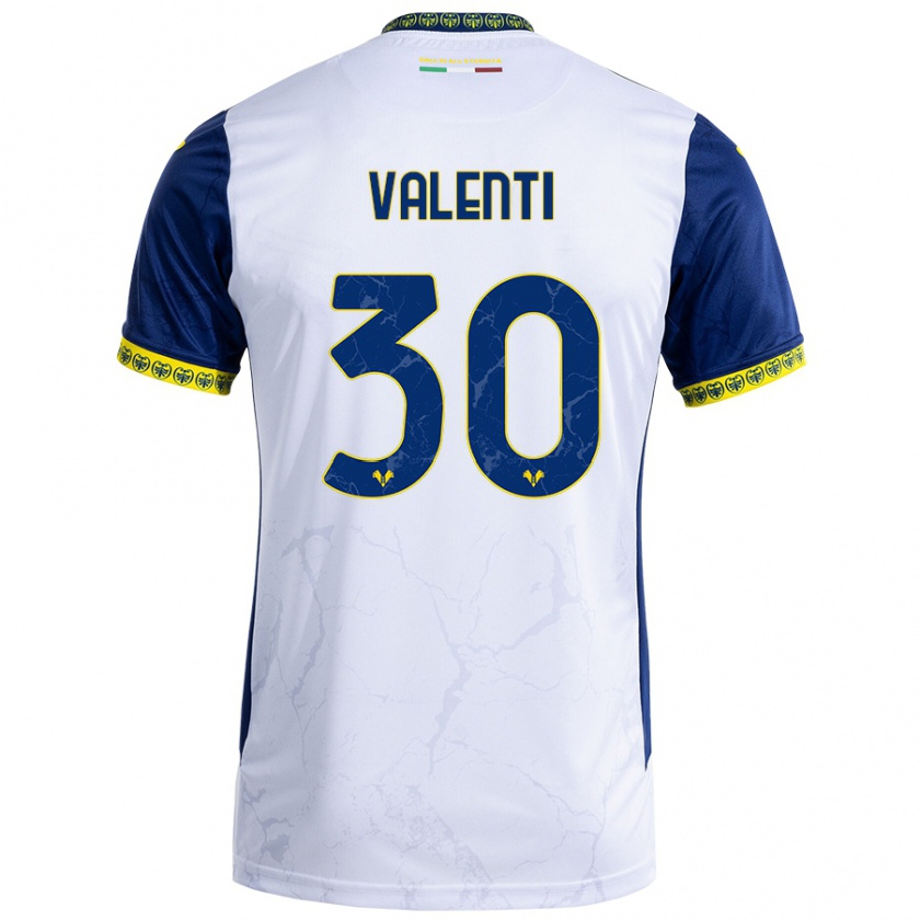 Kandiny Hombre Camiseta Francesco Valenti #30 Blanco Azul 2ª Equipación 2024/25 La Camisa