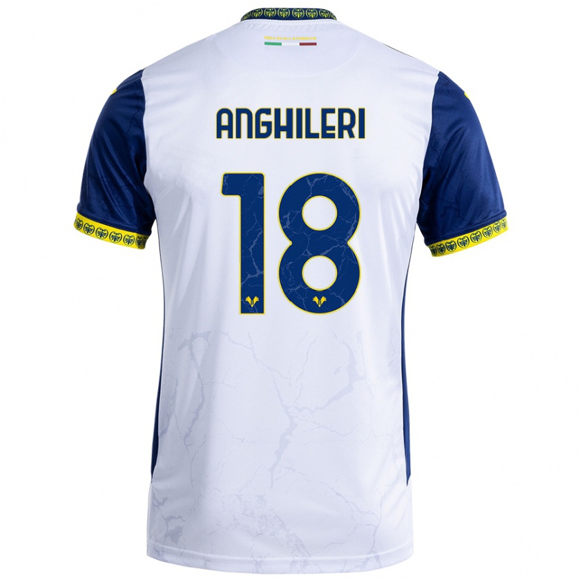 Kandiny Uomo Maglia Federica Anghileri #18 Bianco Blu Kit Gara Away 2024/25 Maglietta