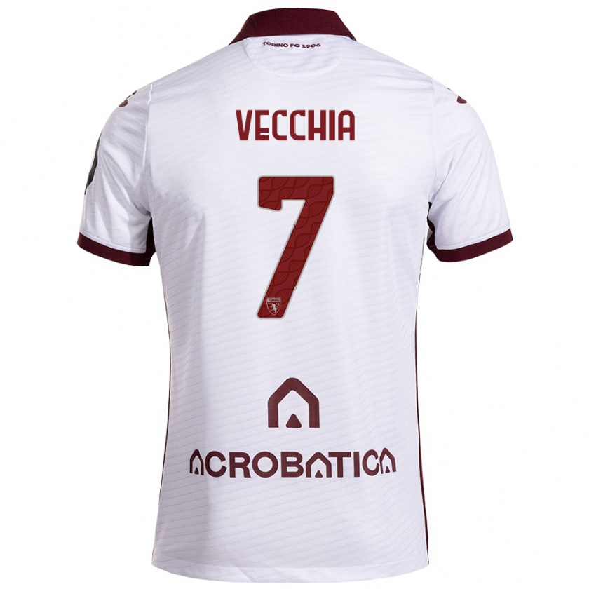 Kandiny Heren Marco Dalla Vecchia #7 Wit Kastanjebruin Uitshirt Uittenue 2024/25 T-Shirt