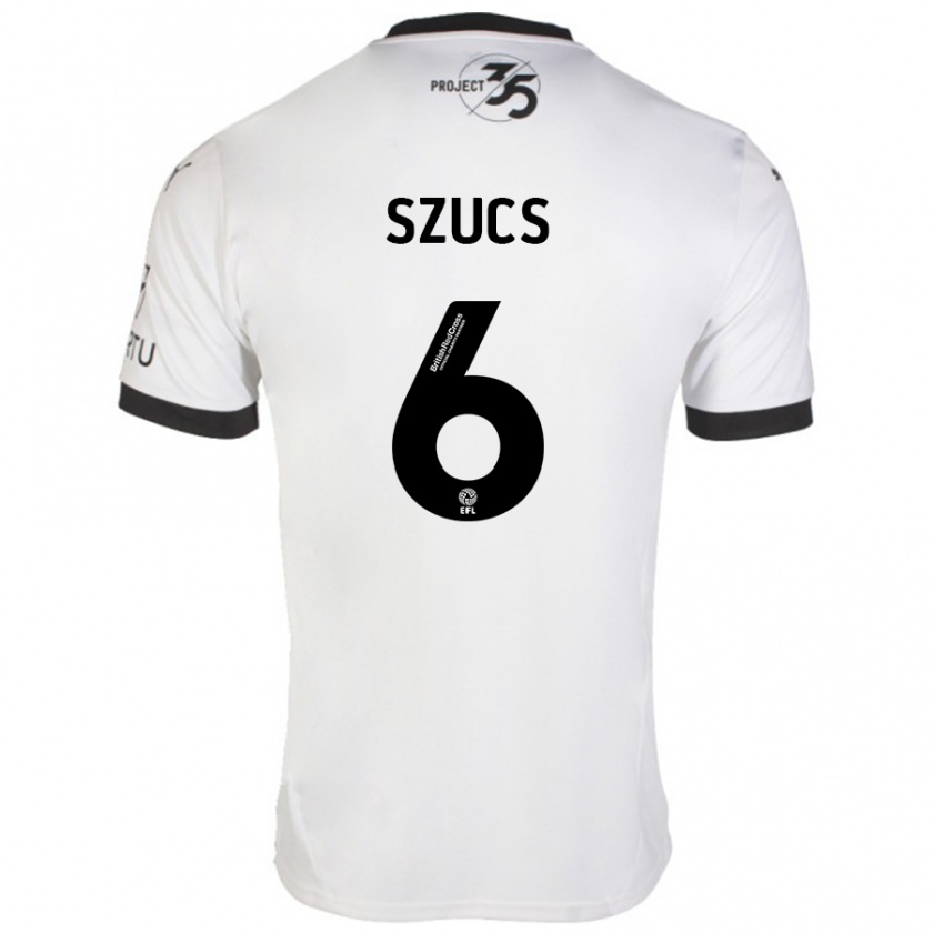 Kandiny Hombre Camiseta Kornél Szűcs #6 Blanco Negro 2ª Equipación 2024/25 La Camisa