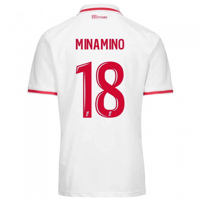 Kandiny Mujer Camiseta Takumi Minamino #18 Blanco Rojo 1ª Equipación 2024/25 La Camisa