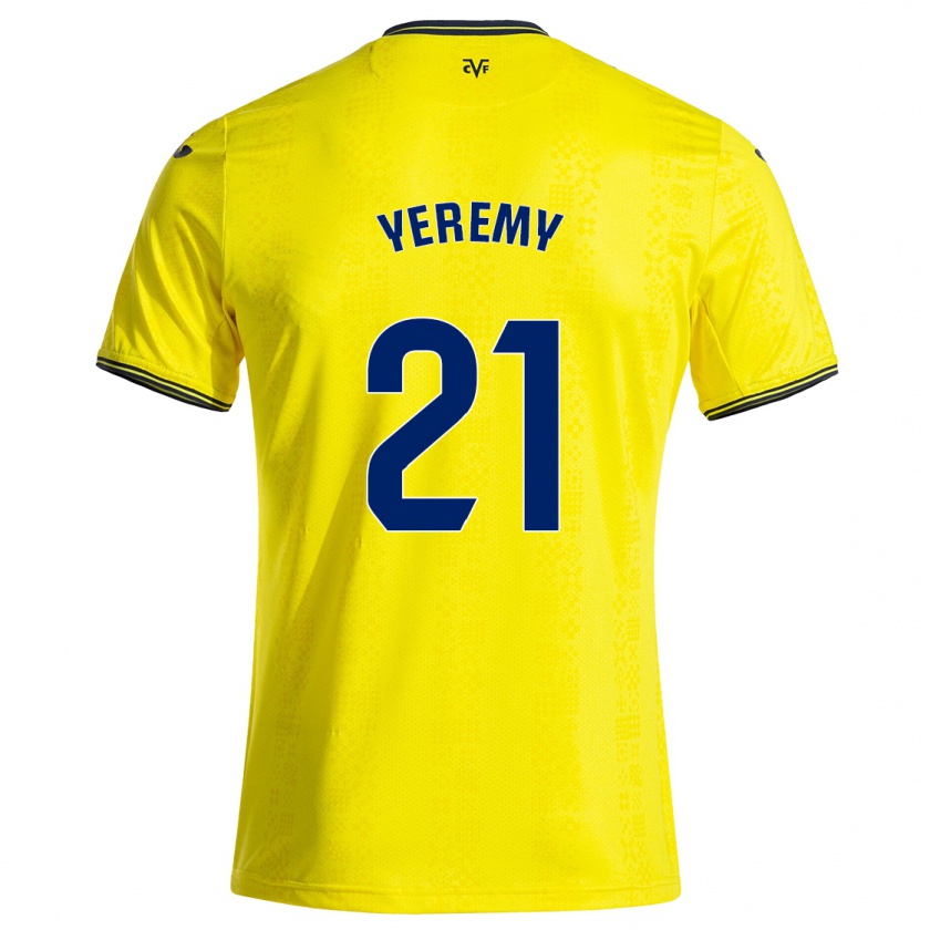 Kandiny Dames Yéremy Pino #21 Geel Zwart Thuisshirt Thuistenue 2024/25 T-Shirt