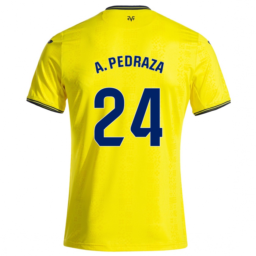 Kandiny Dames Alfonso Pedraza #24 Geel Zwart Thuisshirt Thuistenue 2024/25 T-Shirt