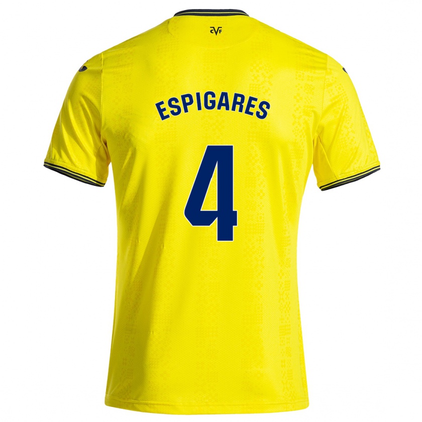 Kandiny Dames Antonio Espigares #4 Geel Zwart Thuisshirt Thuistenue 2024/25 T-Shirt België