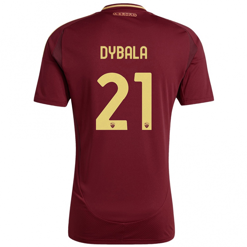 Kandiny Dames Paulo Dybala #21 Rood Bruin Goud Thuisshirt Thuistenue 2024/25 T-Shirt