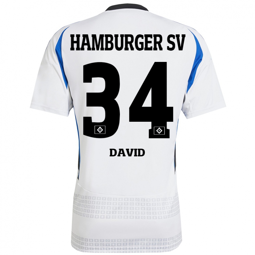 Kandiny Dames Jonas David #34 Wit Blauw Thuisshirt Thuistenue 2024/25 T-Shirt