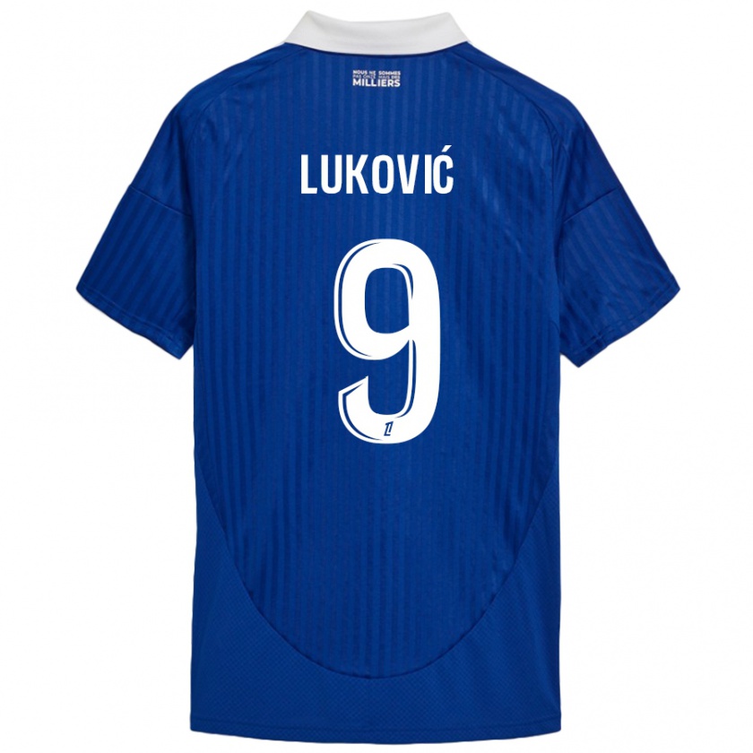 Kandiny Mujer Camiseta Milos Lukovic #9 Azul Blanco 1ª Equipación 2024/25 La Camisa