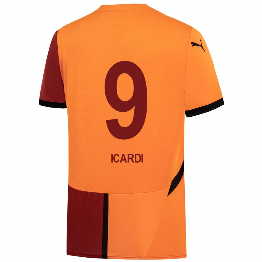 Kandiny Dames Mauro Icardi #9 Geel Rood Thuisshirt Thuistenue 2024/25 T-Shirt België