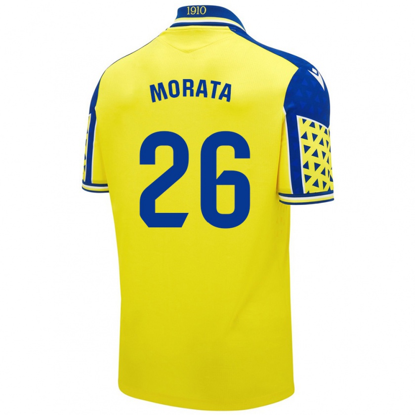 Kandiny Mujer Camiseta Álex Morata #26 Amarillo Azul 1ª Equipación 2024/25 La Camisa