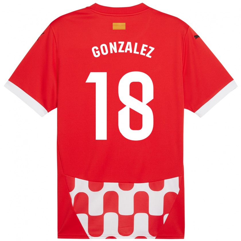 Kandiny Dames Gerard González #18 Rood Wit Thuisshirt Thuistenue 2024/25 T-Shirt