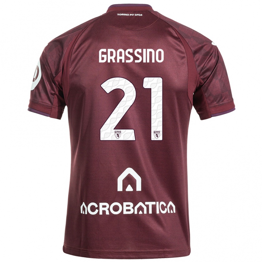 Kandiny Damen Giulia Grassino #21 Kastanienbraun Weiß Heimtrikot Trikot 2024/25 T-Shirt Österreich