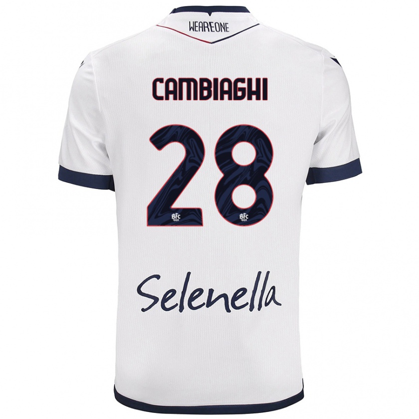 Kandiny Donna Maglia Nicolò Cambiaghi #28 Bianco Blu Reale Kit Gara Away 2024/25 Maglietta