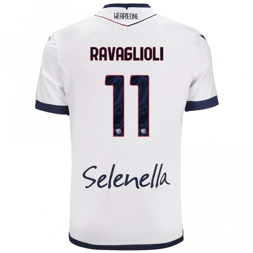 Kandiny Donna Maglia Tommaso Ravaglioli #11 Bianco Blu Reale Kit Gara Away 2024/25 Maglietta