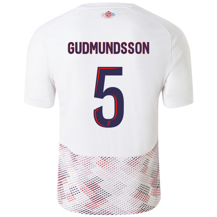 Kandiny Donna Maglia Gabriel Gudmundsson #5 Bianco Blu Reale Kit Gara Away 2024/25 Maglietta