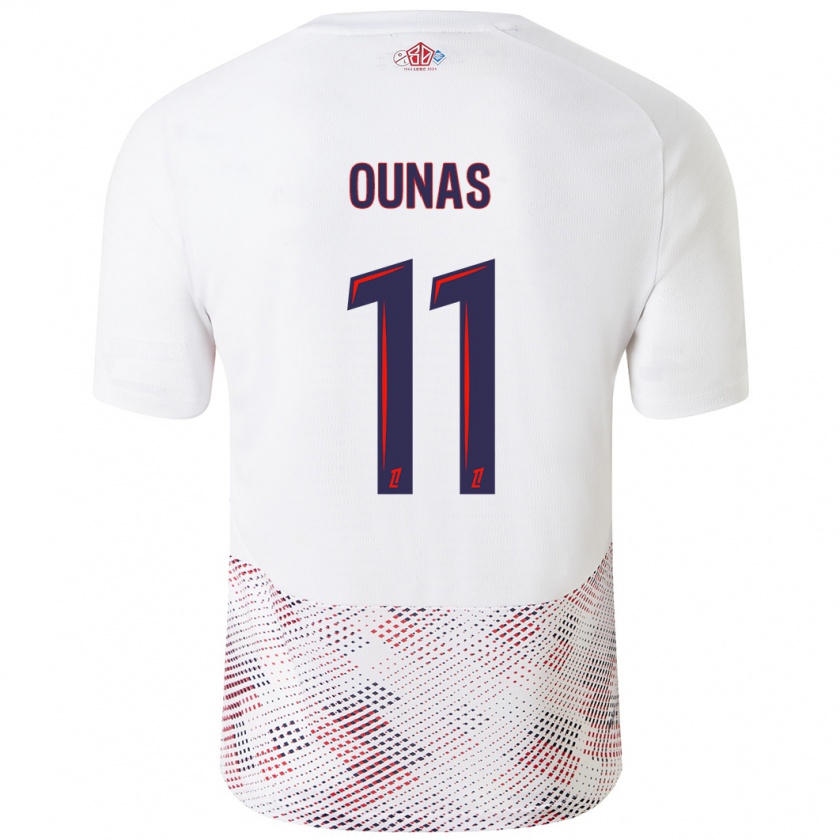 Kandiny Mujer Camiseta Adam Ounas #11 Blanco Azul Real 2ª Equipación 2024/25 La Camisa