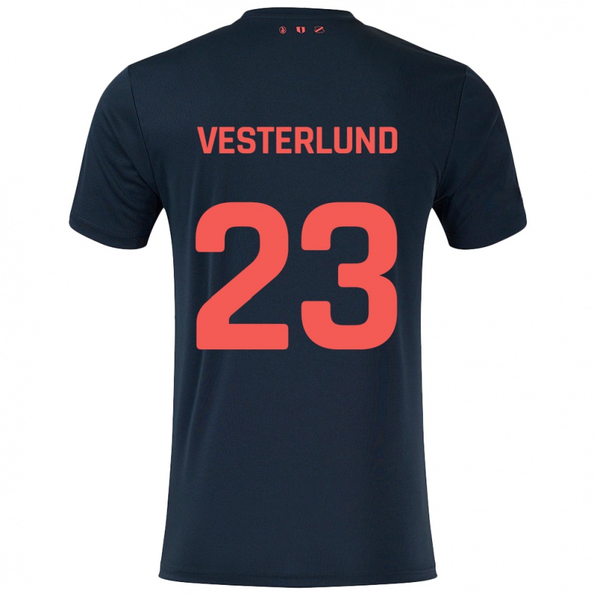 Kandiny Donna Maglia Niklas Vesterlund #23 Nero Rosso Kit Gara Away 2024/25 Maglietta