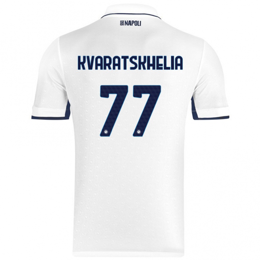 Kandiny Dames Khvicha Kvaratskhelia #77 Wit Koningsblauw Uitshirt Uittenue 2024/25 T-Shirt