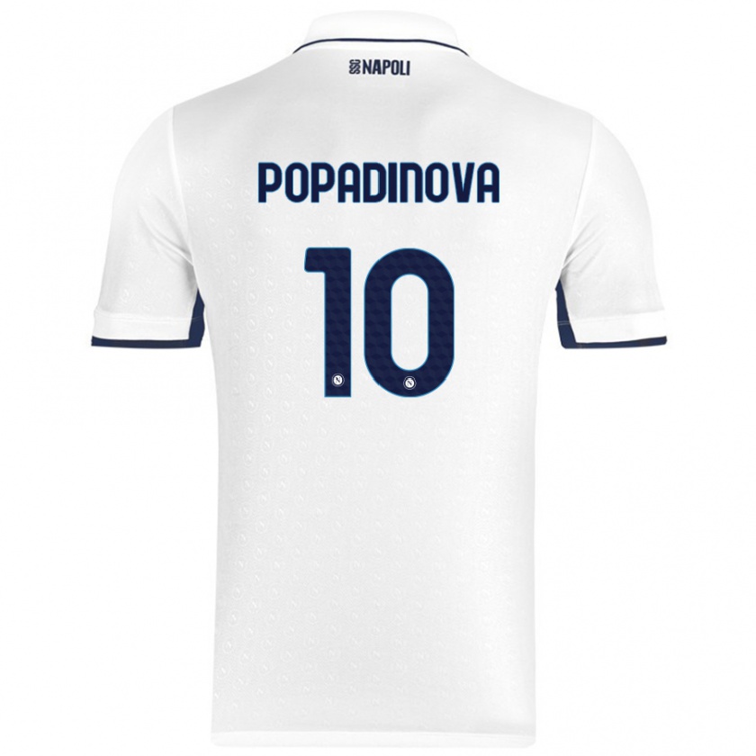 Kandiny Dames Evdokiya Popadinova #10 Wit Koningsblauw Uitshirt Uittenue 2024/25 T-Shirt België