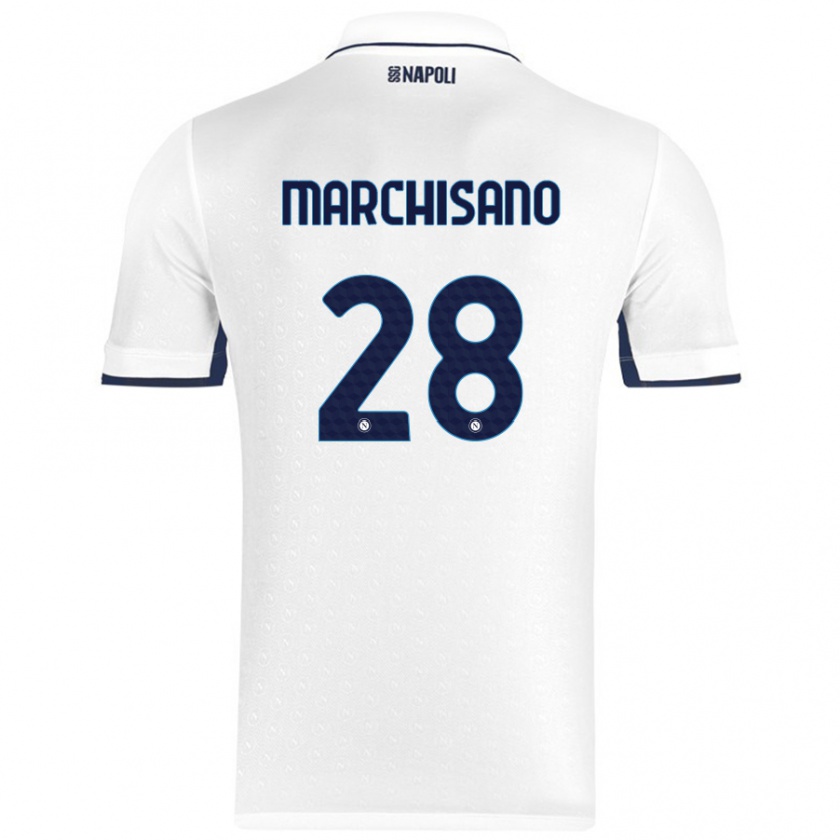 Kandiny Dames Matteo Marchisano #28 Wit Koningsblauw Uitshirt Uittenue 2024/25 T-Shirt