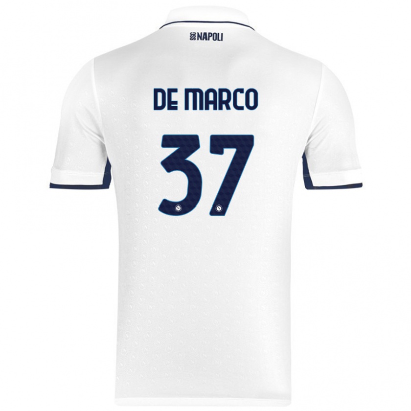 Kandiny Donna Maglia Francesco De Marco #37 Bianco Blu Reale Kit Gara Away 2024/25 Maglietta