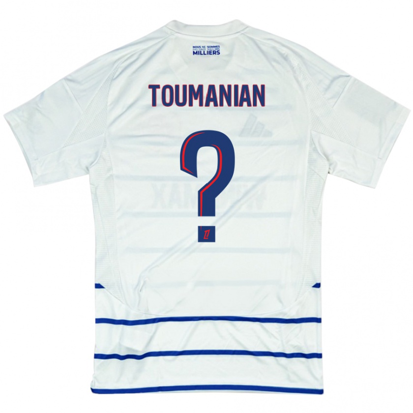 Kandiny Donna Maglia Anthony Toumanian #0 Bianco Blu Kit Gara Away 2024/25 Maglietta