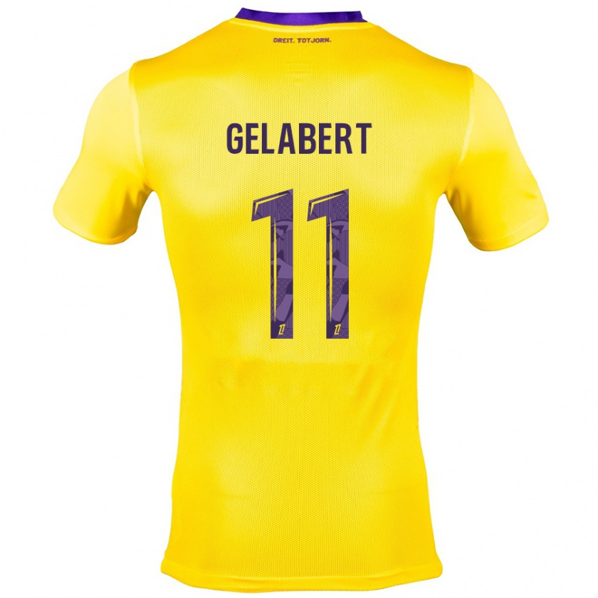 Kandiny Mujer Camiseta César Gelabert #11 Amarillo Morado 2ª Equipación 2024/25 La Camisa