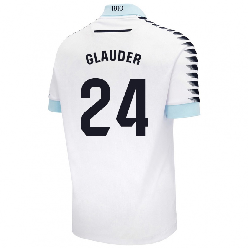 Kandiny Mujer Camiseta Cristian Glauder #24 Blanco Azul 2ª Equipación 2024/25 La Camisa