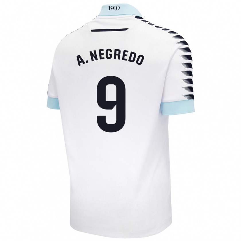 Kandiny Dames Álvaro Negredo #9 Wit Blauw Uitshirt Uittenue 2024/25 T-Shirt