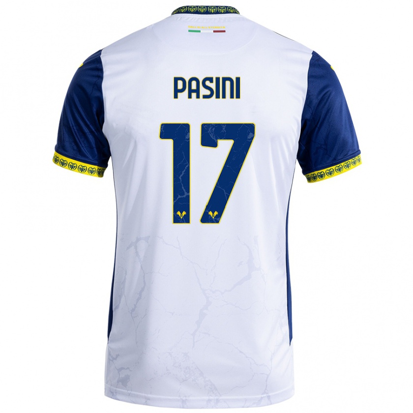 Kandiny Donna Maglia Veronica Pasini #17 Bianco Blu Kit Gara Away 2024/25 Maglietta