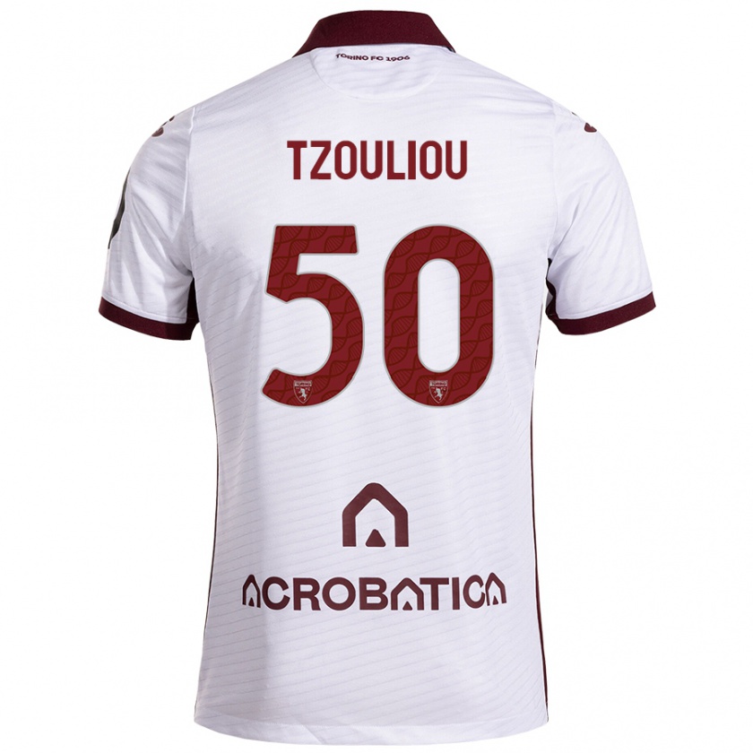 Kandiny Donna Maglia Dimitrianos Tzouliou #50 Bianco Marrone Kit Gara Away 2024/25 Maglietta