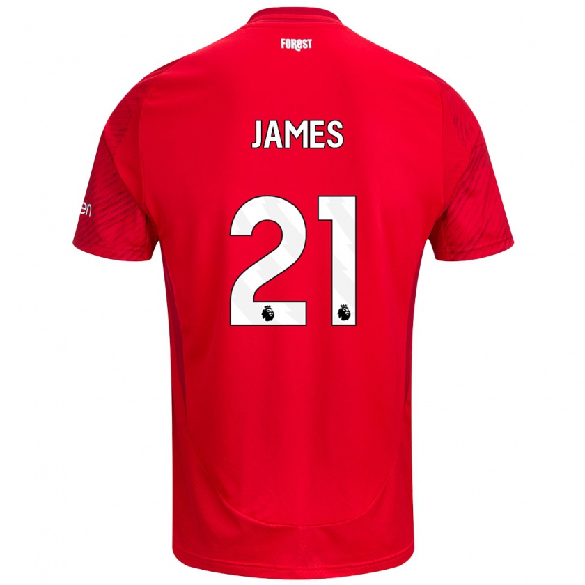 Kandiny Niño Camiseta Hayley James #21 Rojo Blanco 1ª Equipación 2024/25 La Camisa México