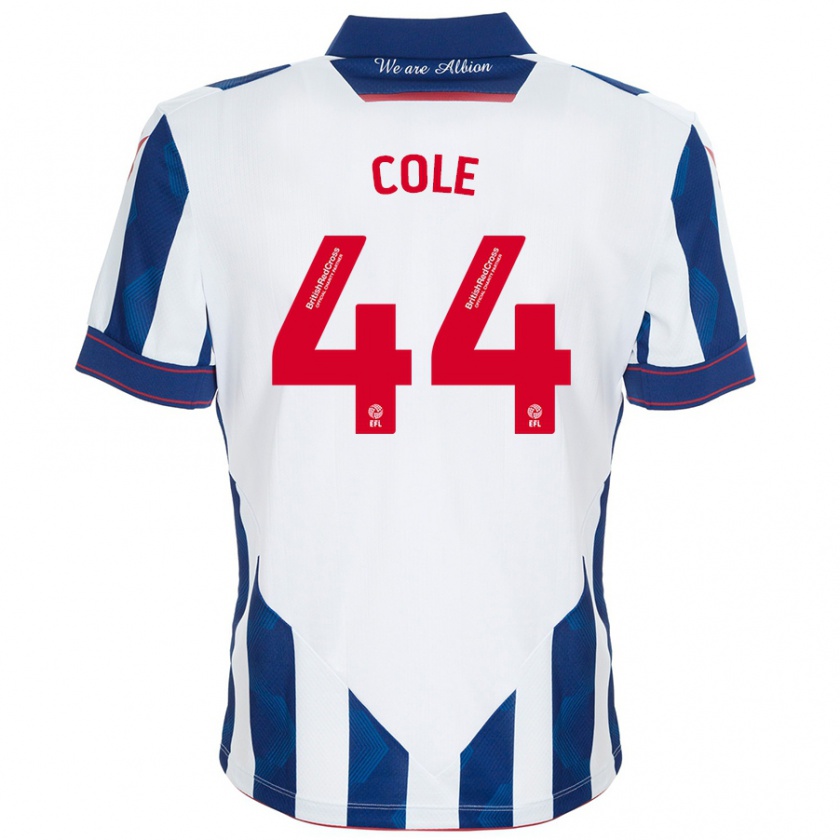 Kandiny Kinderen Devante Cole #44 Wit Donkerblauw Thuisshirt Thuistenue 2024/25 T-Shirt