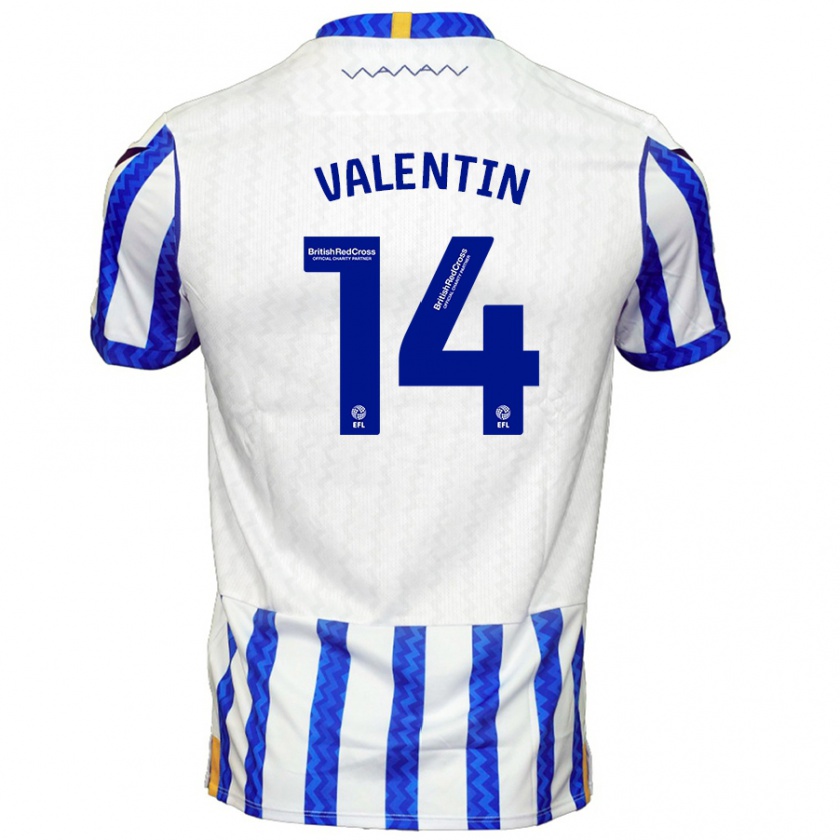 Kandiny Niño Camiseta Pol Valentín #14 Azul Blanco 1ª Equipación 2024/25 La Camisa México