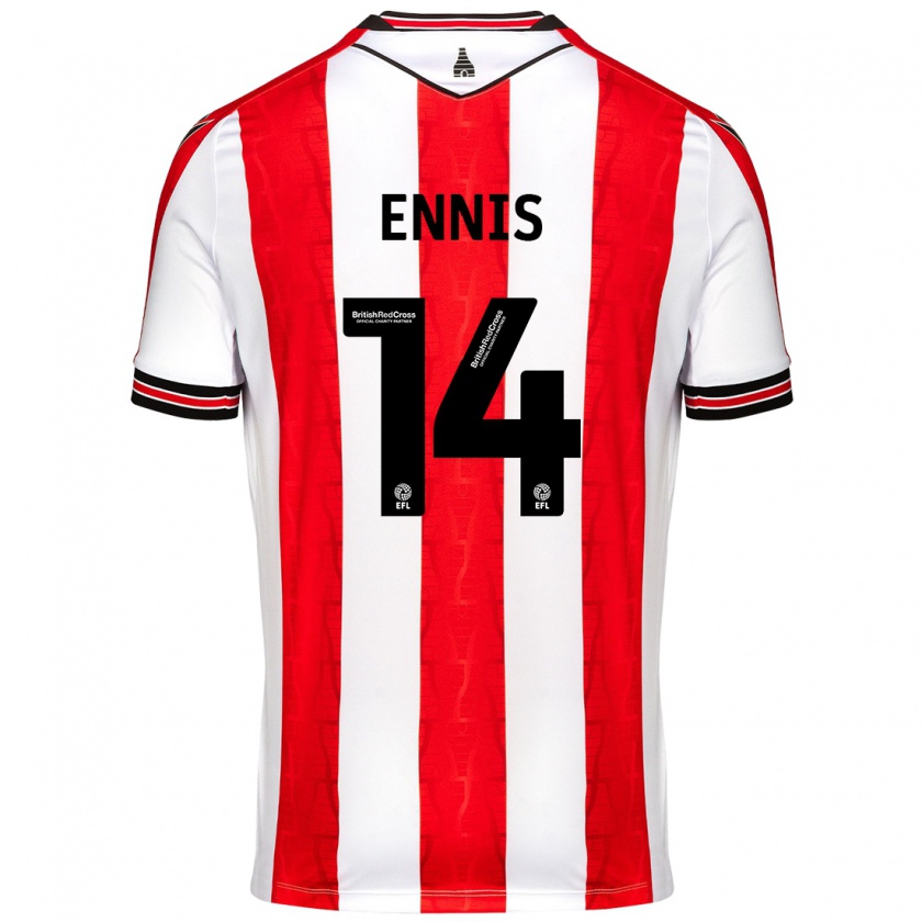 Kandiny Kinderen Niall Ennis #14 Rood Wit Thuisshirt Thuistenue 2024/25 T-Shirt