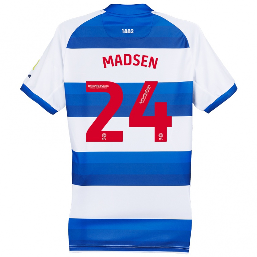 Kandiny Bambino Maglia Nicolas Madsen #24 Bianco Blu Kit Gara Home 2024/25 Maglietta