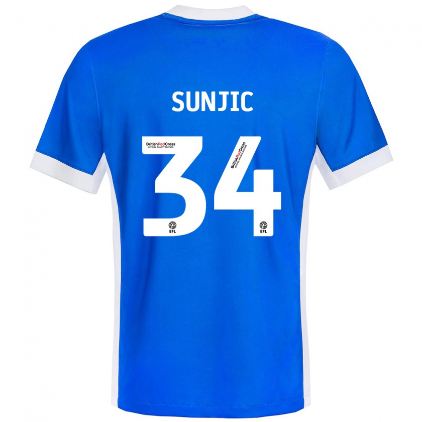 Kandiny Niño Camiseta Ivan Sunjic #34 Azul Blanco 1ª Equipación 2024/25 La Camisa