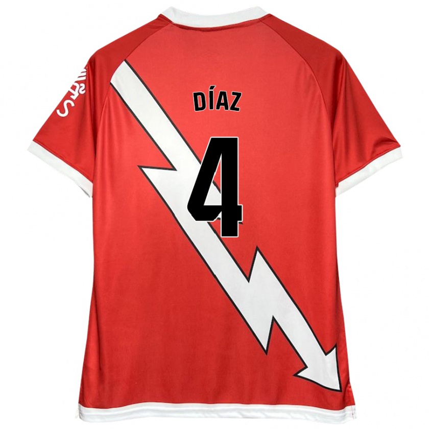 Kandiny Kinderen Pedro Díaz #4 Wit Rood Thuisshirt Thuistenue 2024/25 T-Shirt