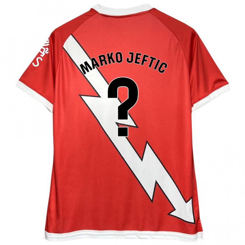 Kandiny Niño Camiseta Marko Jeftic #0 Blanco Rojo 1ª Equipación 2024/25 La Camisa