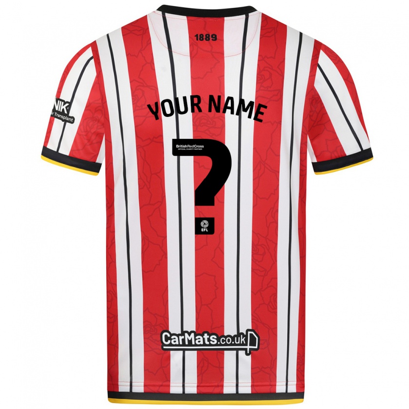 Kandiny Bambino Maglia Il Tuo Nome #0 Rosso Strisce Bianche Kit Gara Home 2024/25 Maglietta