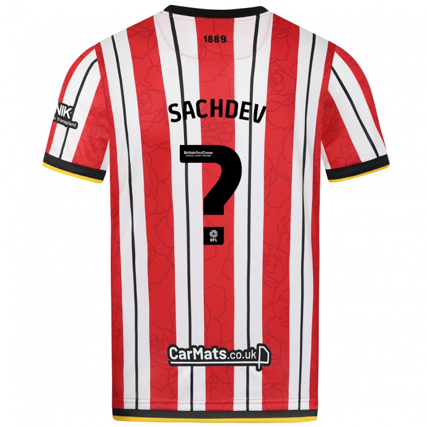 Kandiny Bambino Maglia Sai Sachdev #0 Rosso Strisce Bianche Kit Gara Home 2024/25 Maglietta