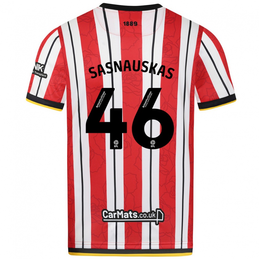 Kandiny Kinderen Dovydas Sasnauskas #46 Rood Witte Strepen Thuisshirt Thuistenue 2024/25 T-Shirt