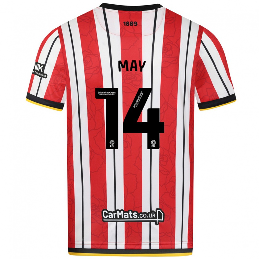 Kandiny Bambino Maglia Ellie May #14 Rosso Strisce Bianche Kit Gara Home 2024/25 Maglietta