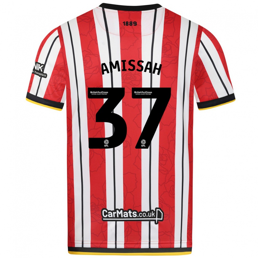 Kandiny Bambino Maglia Jordan Amissah #37 Rosso Strisce Bianche Kit Gara Home 2024/25 Maglietta