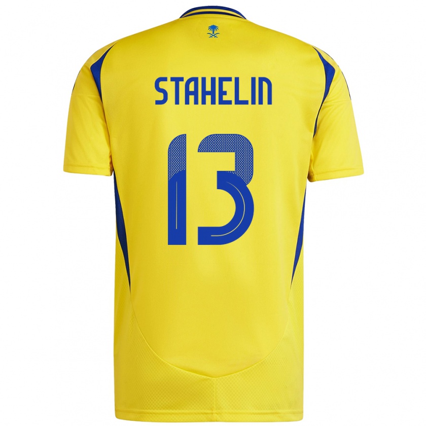 Kandiny Niño Camiseta Izabela Stahelin #13 Amarillo Azul 1ª Equipación 2024/25 La Camisa