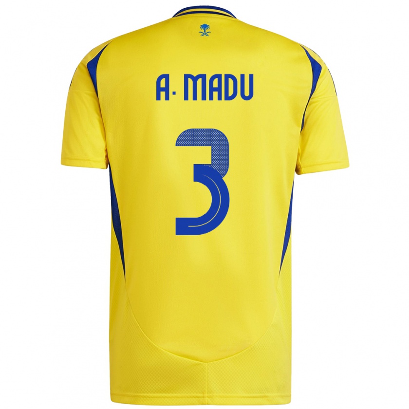 Kandiny Bambino Maglia Abdullah Madu #3 Giallo Blu Kit Gara Home 2024/25 Maglietta