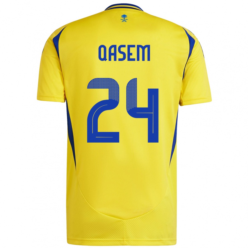 Kandiny Bambino Maglia Mohammed Qasem #24 Giallo Blu Kit Gara Home 2024/25 Maglietta