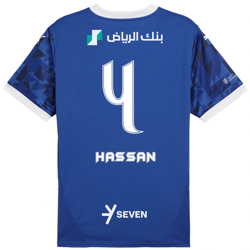 KandinyキッズEman Hassan#4ダークブルーホワイトホームシャツ2024/25ジャージーユニフォーム